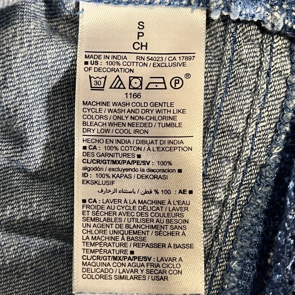 Old Navy Puff Sleeve Oversized Lace-Trimmed Denim Chambray Swing Blouse Small